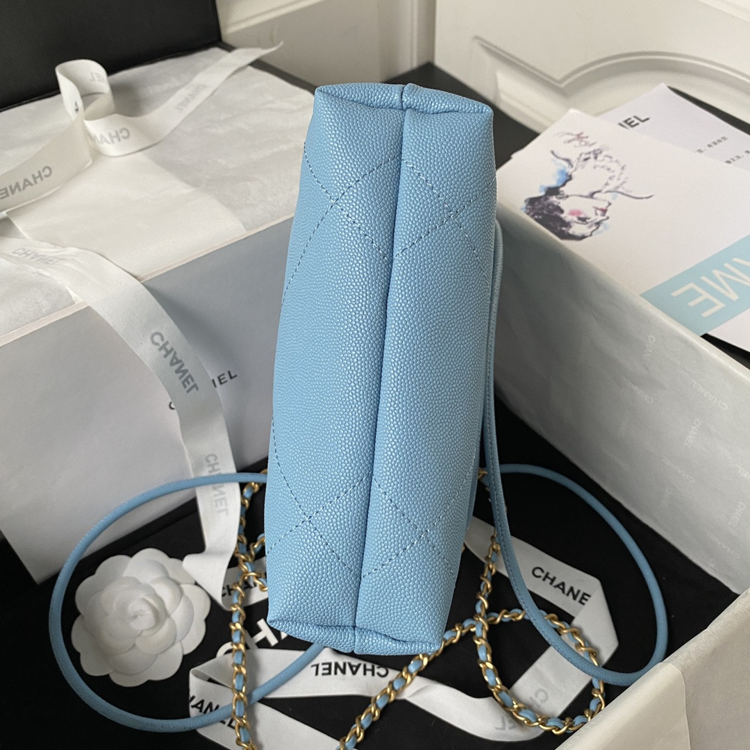 Ch*el 22 mini handbag grained leather blue 7.8 × 7.4 × 2.3 in