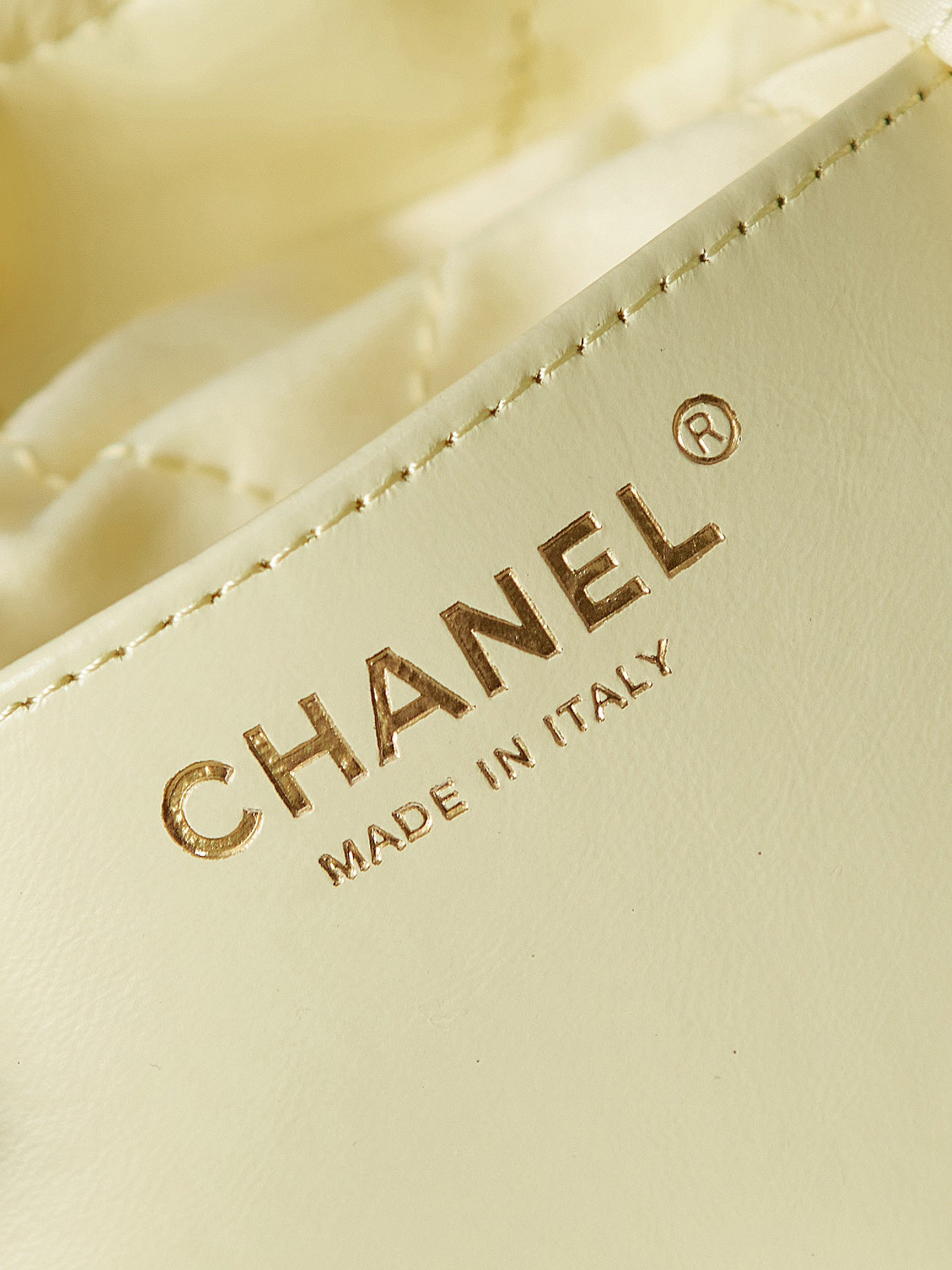 Ch*el 22 mini handbag shiny calfskin yellow 7.8 × 7.4 × 2.3 in