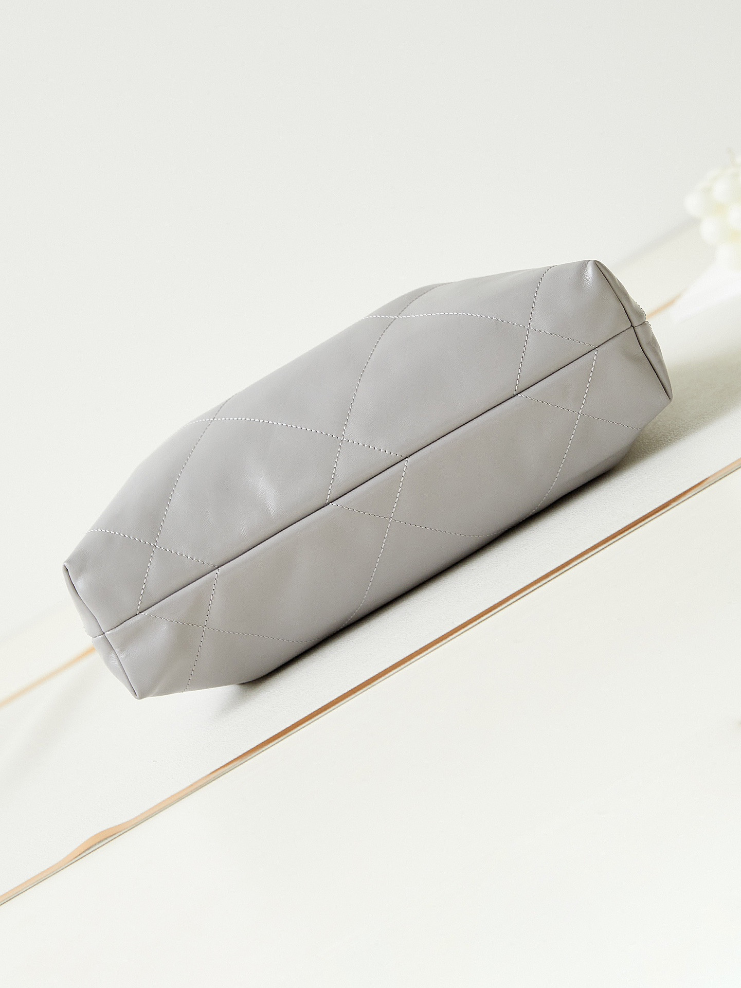 Ch*el 22 small handbag shiny calfskin grey 13.7×14.4×2.7 in