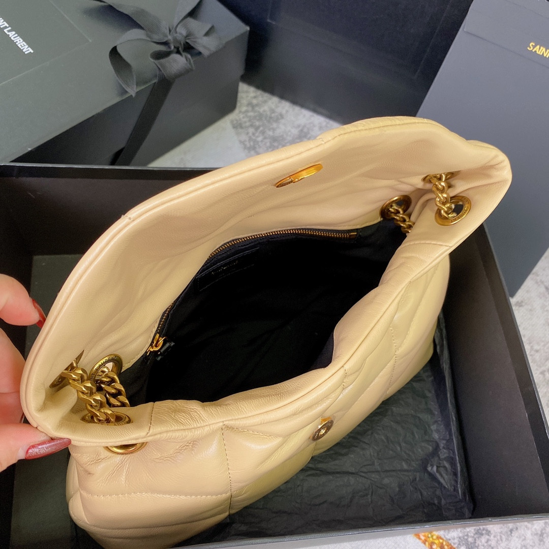 Y*L puffer small in nappa leather beige 11.4 x 6.6 x 4.3 inches